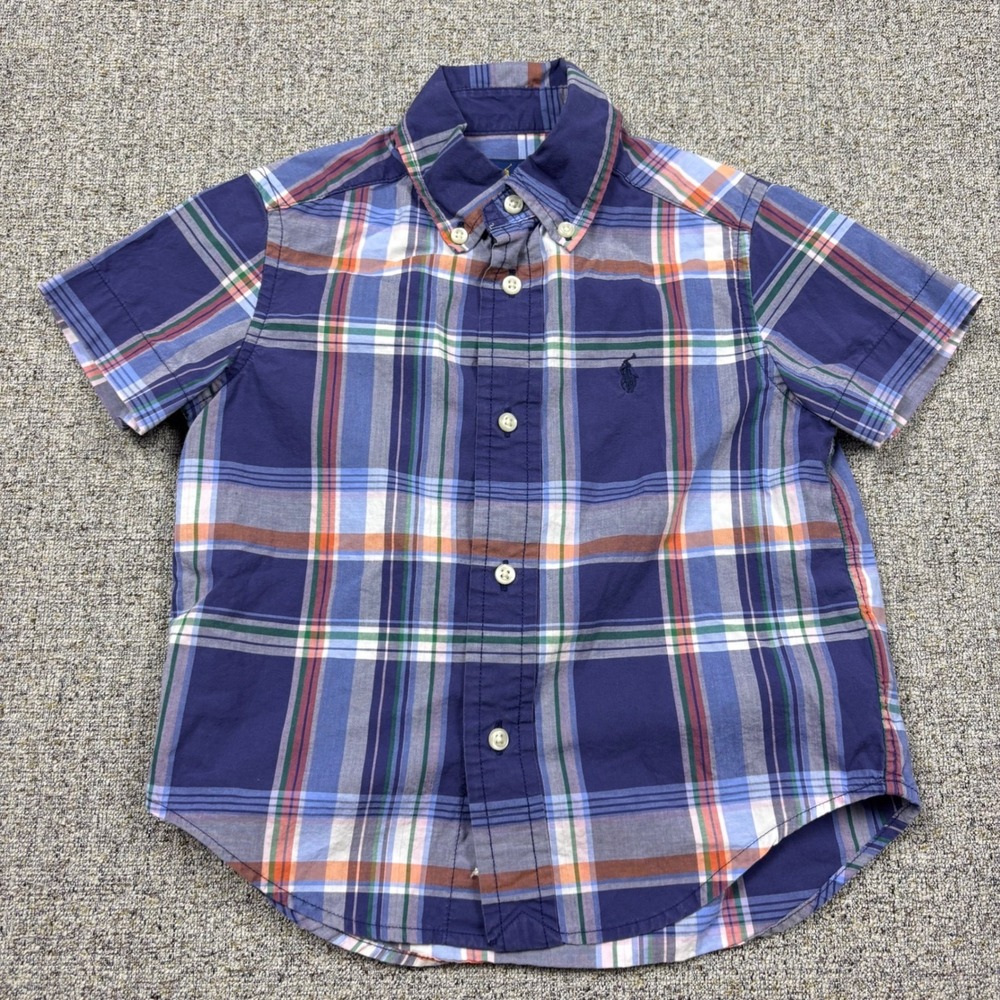 Polo Ralph Lauren Toddler Boys Blue Plaid Short Sleeve Button Down Shirt Size 2T
